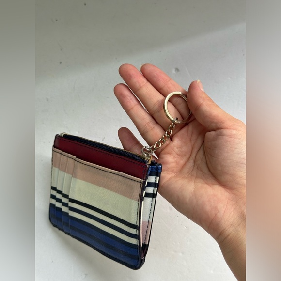Kate Spade Laurel Way Bitsy Card Holder Zip Top w Keyring Blue Pink Stripe - Picture 5 of 10